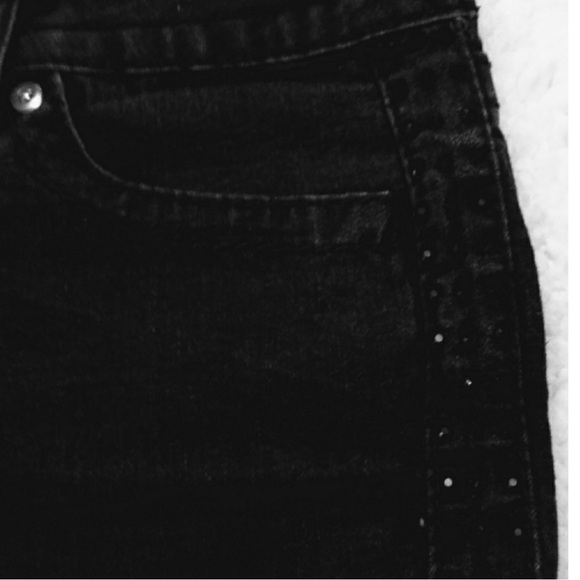 Black Jean Shorts with Gem Accents - Picture 3 of 7